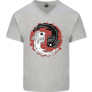 Yin Yang Axoloti Mens V-Neck Cotton T-Shirt Sports Grey