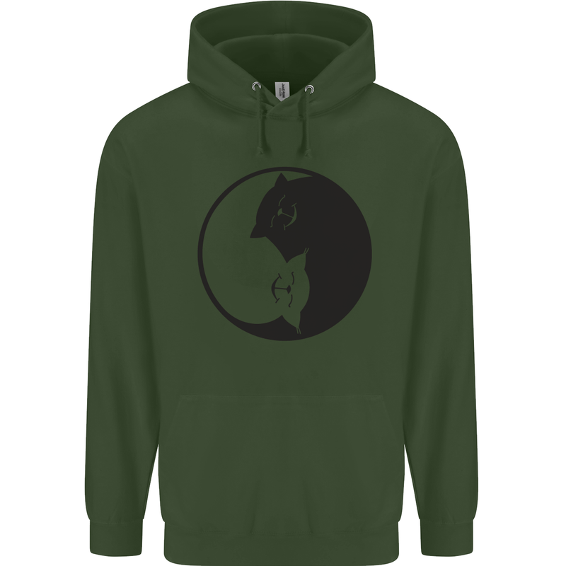 Yin Yang Cat Lover Funny Kitten Pet Childrens Kids Hoodie Forest Green