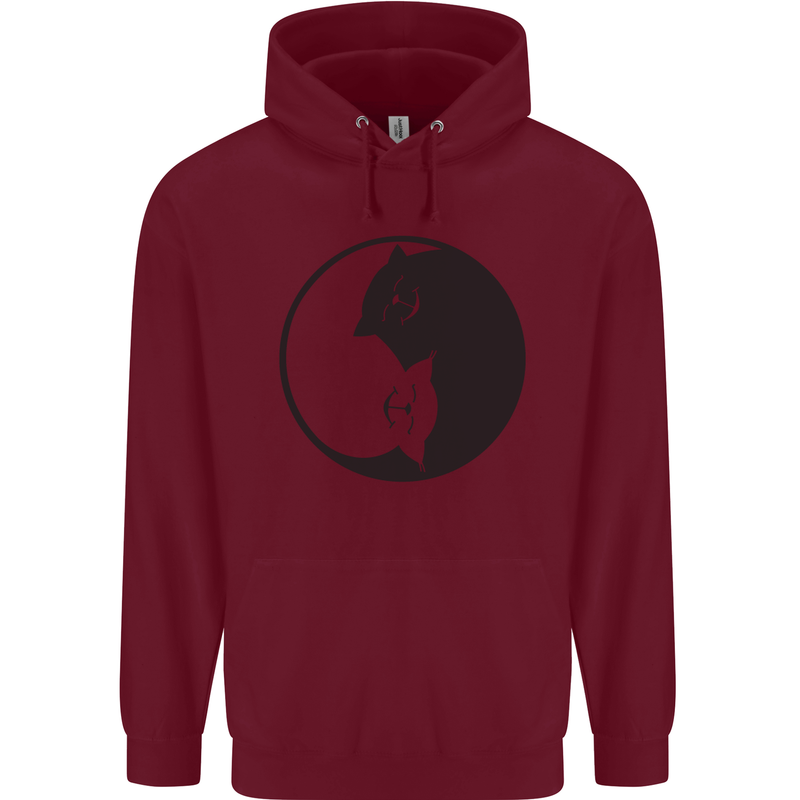 Yin Yang Cat Lover Funny Kitten Pet Childrens Kids Hoodie Maroon