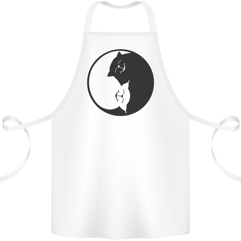 Yin Yang Cat Lover Funny Kitten Pet Cotton Apron 100% Organic White