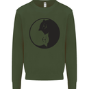 Yin Yang Cat Lover Funny Kitten Pet Kids Sweatshirt Jumper Forest Green