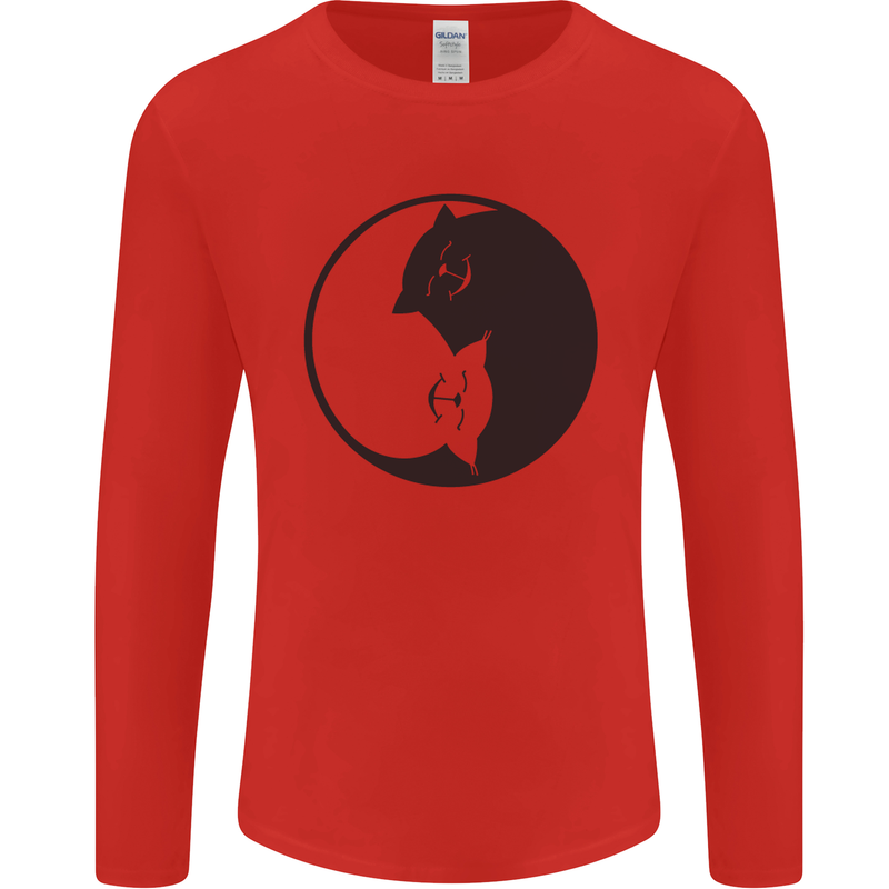 Yin Yang Cat Lover Funny Kitten Pet Mens Long Sleeve T-Shirt Red