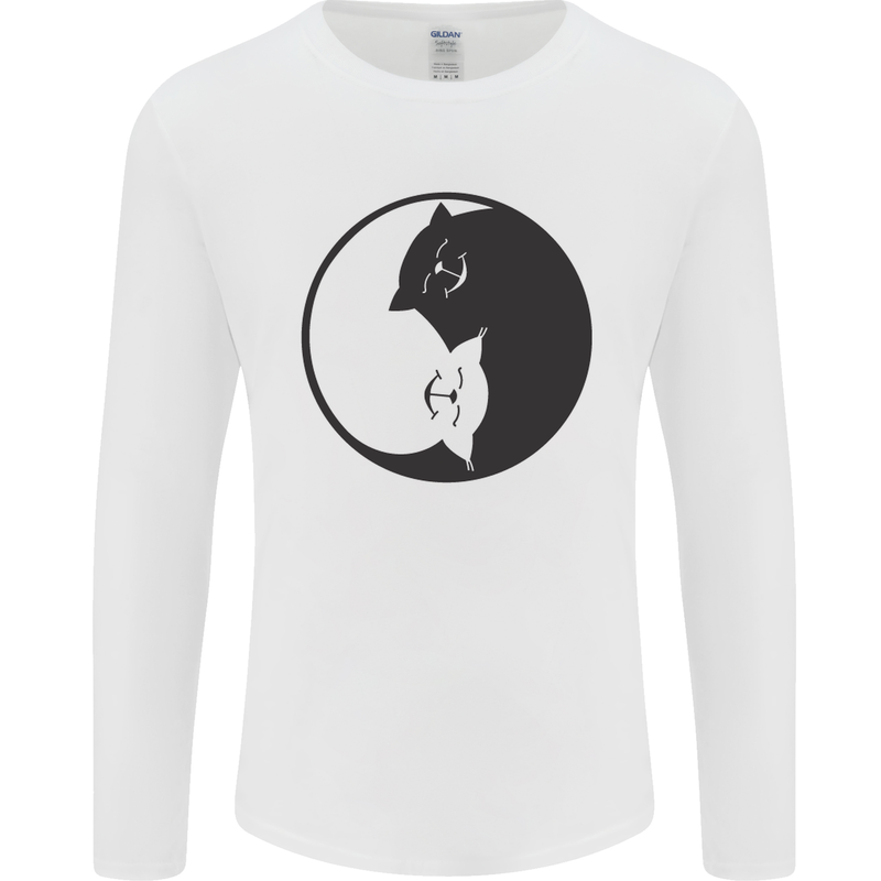 Yin Yang Cat Lover Funny Kitten Pet Mens Long Sleeve T-Shirt White