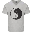 Yin Yang Cat Lover Funny Kitten Pet Mens V-Neck Cotton T-Shirt Charcoal
