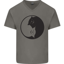 Yin Yang Cat Lover Funny Kitten Pet Mens V-Neck Cotton T-Shirt Charcoal