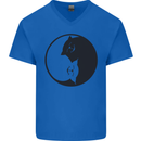 Yin Yang Cat Lover Funny Kitten Pet Mens V-Neck Cotton T-Shirt Royal Blue