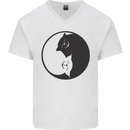 Yin Yang Cat Lover Funny Kitten Pet Mens V-Neck Cotton T-Shirt White