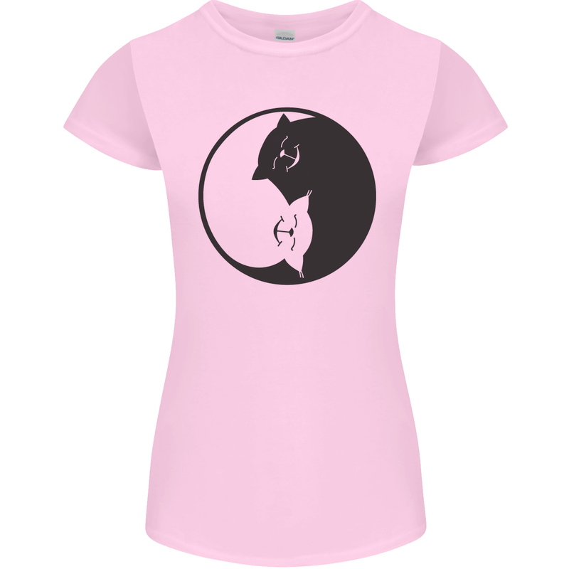 Yin Yang Cat Lover Funny Kitten Pet Womens Petite Cut T-Shirt Light Pink