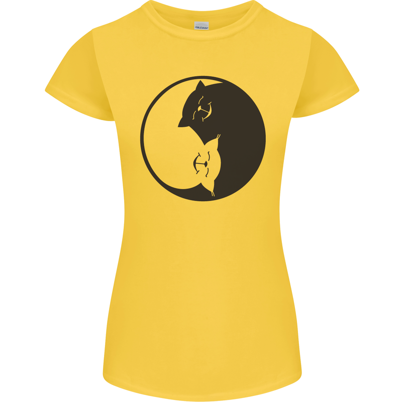 Yin Yang Cat Lover Funny Kitten Pet Womens Petite Cut T-Shirt Yellow