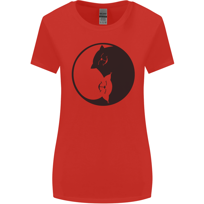 Yin Yang Cat Lover Funny Kitten Pet Womens Wider Cut T-Shirt Red