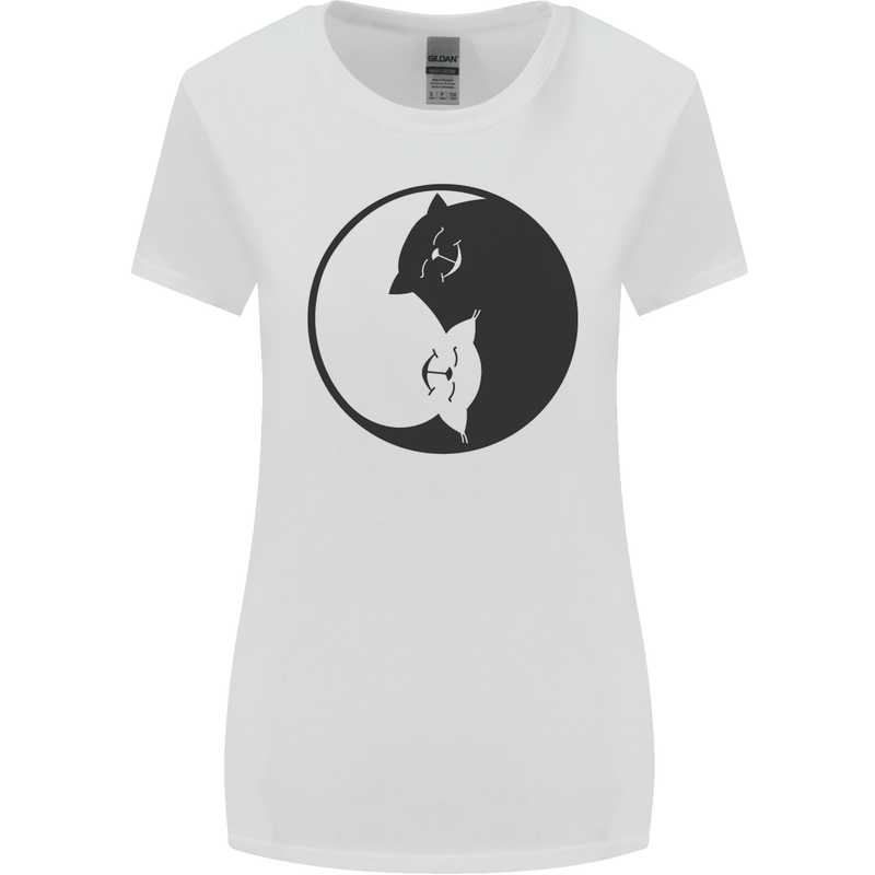 Yin Yang Cat Lover Funny Kitten Pet Womens Wider Cut T-Shirt White