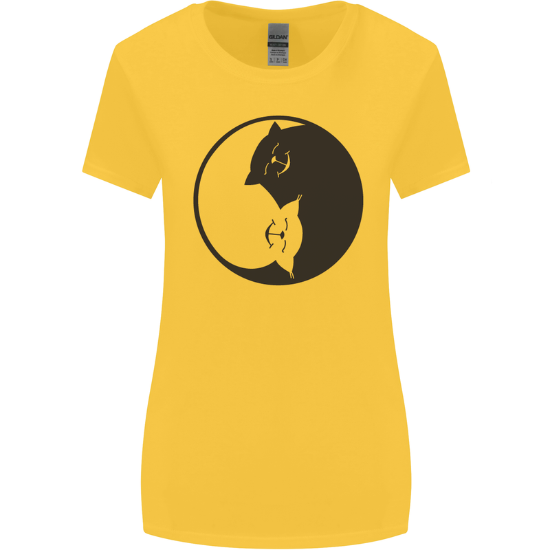 Yin Yang Cat Lover Funny Kitten Pet Womens Wider Cut T-Shirt Yellow