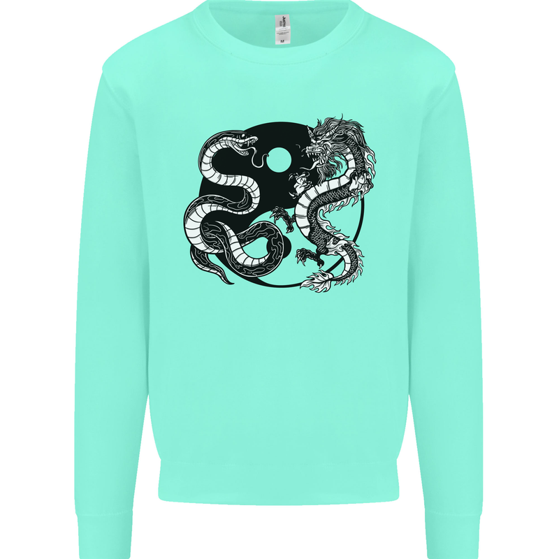Yin Yang Dragons Japan Japanese Kids Sweatshirt Jumper Peppermint