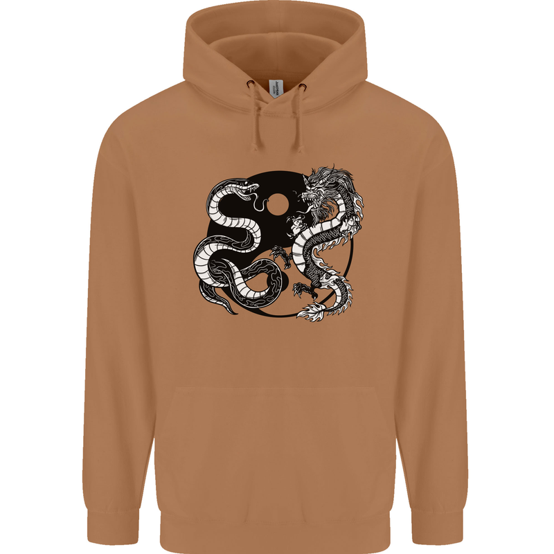 Yin Yang Dragons Japan Japanese Mens 80% Cotton Hoodie Caramel Latte