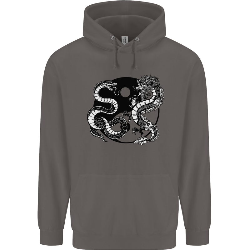 Yin Yang Dragons Japan Japanese Mens 80% Cotton Hoodie Charcoal