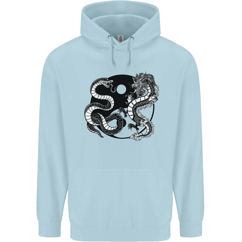 Yin Yang Dragons Japan Japanese Mens 80% Cotton Hoodie Light Blue