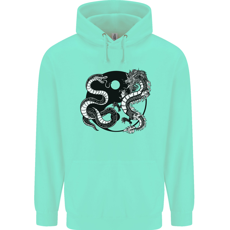 Yin Yang Dragons Japan Japanese Mens 80% Cotton Hoodie Peppermint