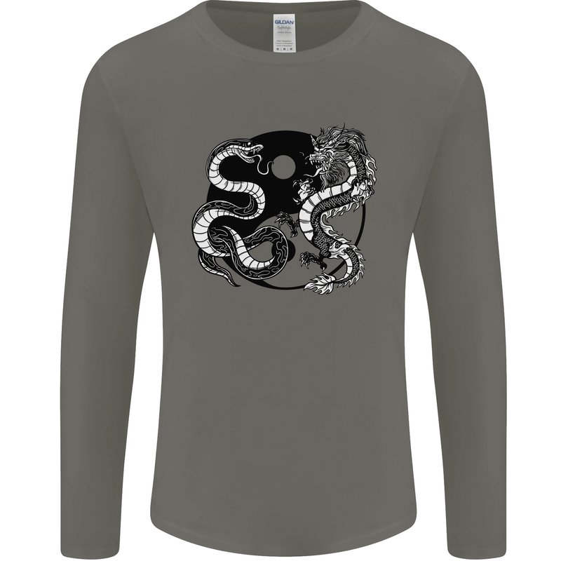 Yin Yang Dragons Japan Japanese Mens Long Sleeve T-Shirt Charcoal