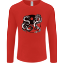 Yin Yang Dragons Japan Japanese Mens Long Sleeve T-Shirt Red