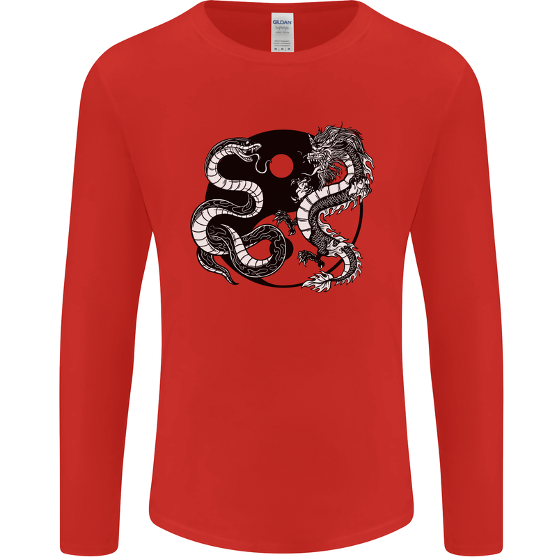 Yin Yang Dragons Japan Japanese Mens Long Sleeve T-Shirt Red
