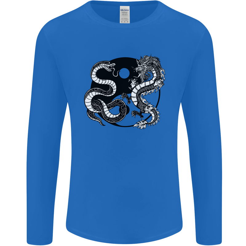 Yin Yang Dragons Japan Japanese Mens Long Sleeve T-Shirt Royal Blue