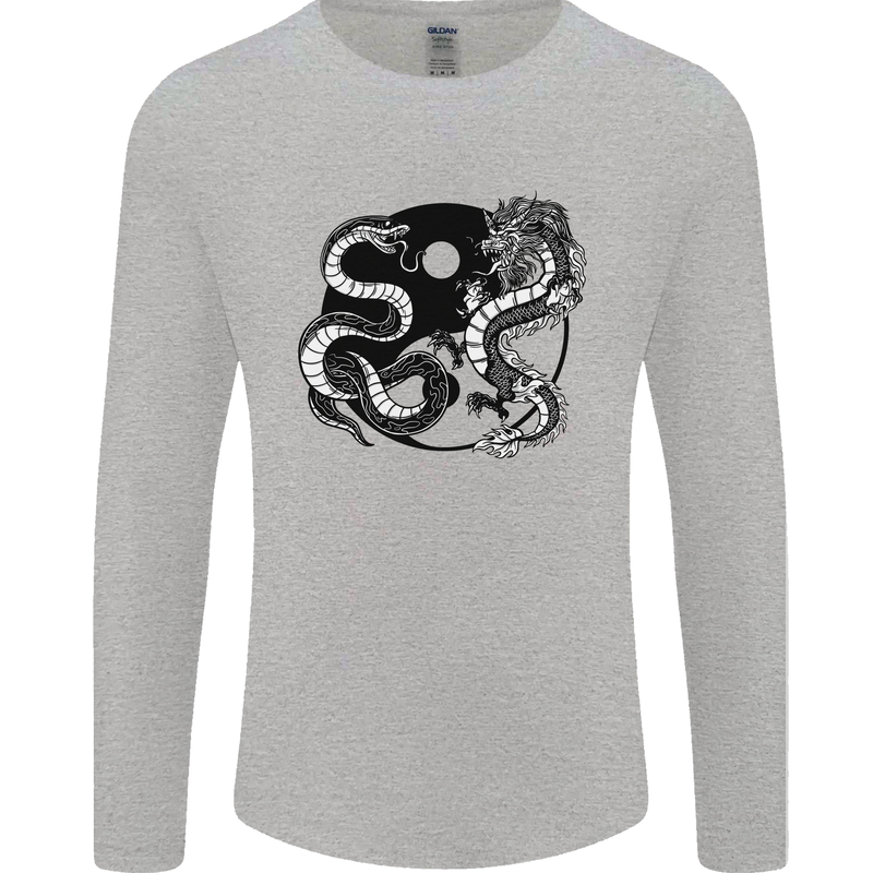 Yin Yang Dragons Japan Japanese Mens Long Sleeve T-Shirt Sports Grey