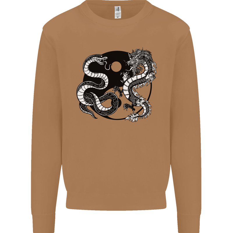 Yin Yang Dragons Japan Japanese Mens Sweatshirt Jumper Caramel Latte