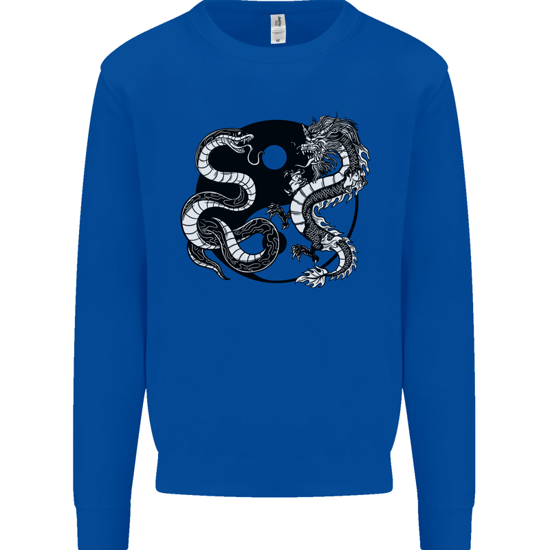 Yin Yang Dragons Japan Japanese Mens Sweatshirt Jumper Royal Blue