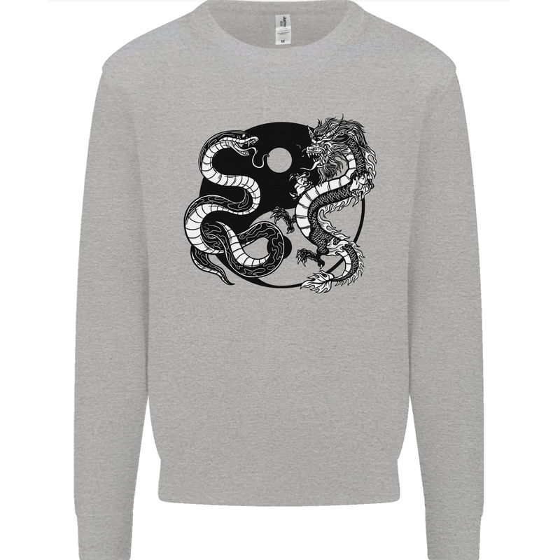 Yin Yang Dragons Japan Japanese Mens Sweatshirt Jumper Sports Grey