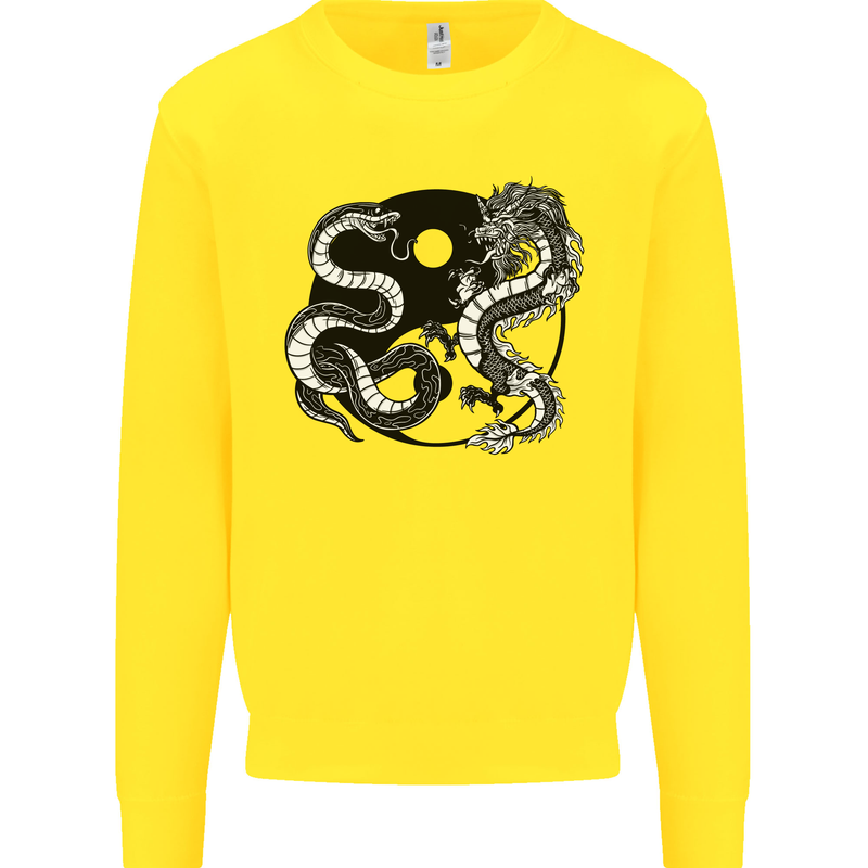 Yin Yang Dragons Japan Japanese Mens Sweatshirt Jumper Yellow