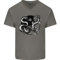 Yin Yang Dragons Japan Japanese Mens V-Neck Cotton T-Shirt Charcoal