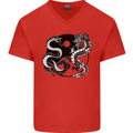 Yin Yang Dragons Japan Japanese Mens V-Neck Cotton T-Shirt Red