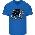Yin Yang Dragons Japan Japanese Mens V-Neck Cotton T-Shirt Royal Blue