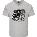 Yin Yang Dragons Japan Japanese Mens V-Neck Cotton T-Shirt Sports Grey