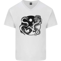 Yin Yang Dragons Japan Japanese Mens V-Neck Cotton T-Shirt White