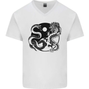 Yin Yang Dragons Japan Japanese Mens V-Neck Cotton T-Shirt White