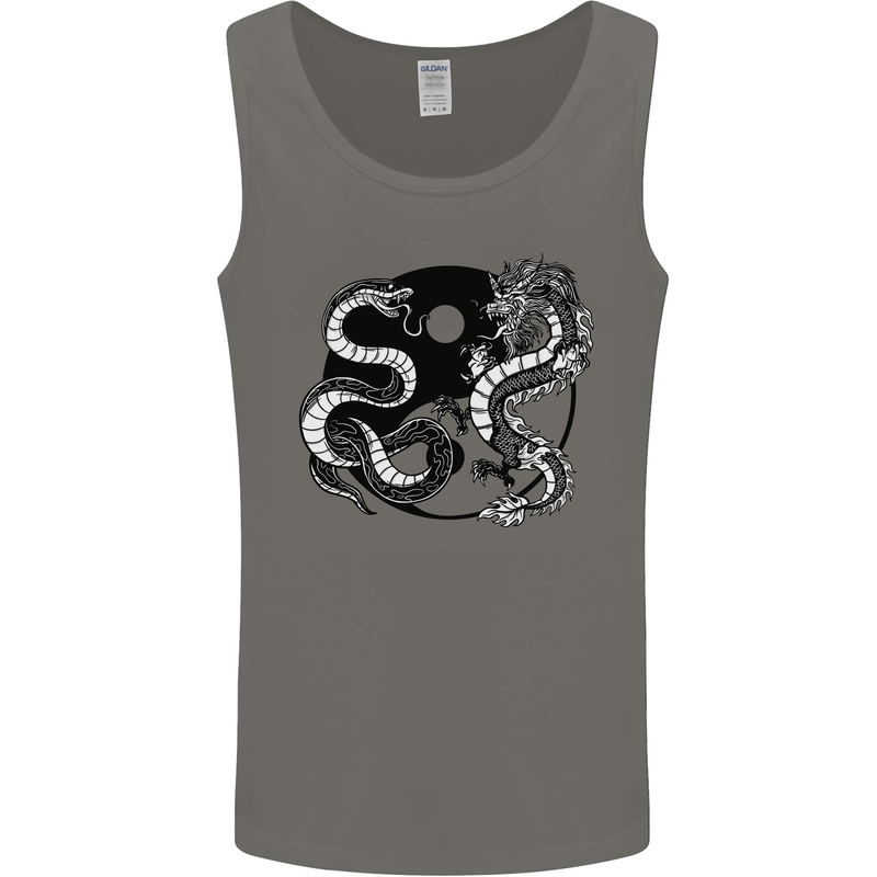 Yin Yang Dragons Japan Japanese Mens Vest Tank Top Charcoal