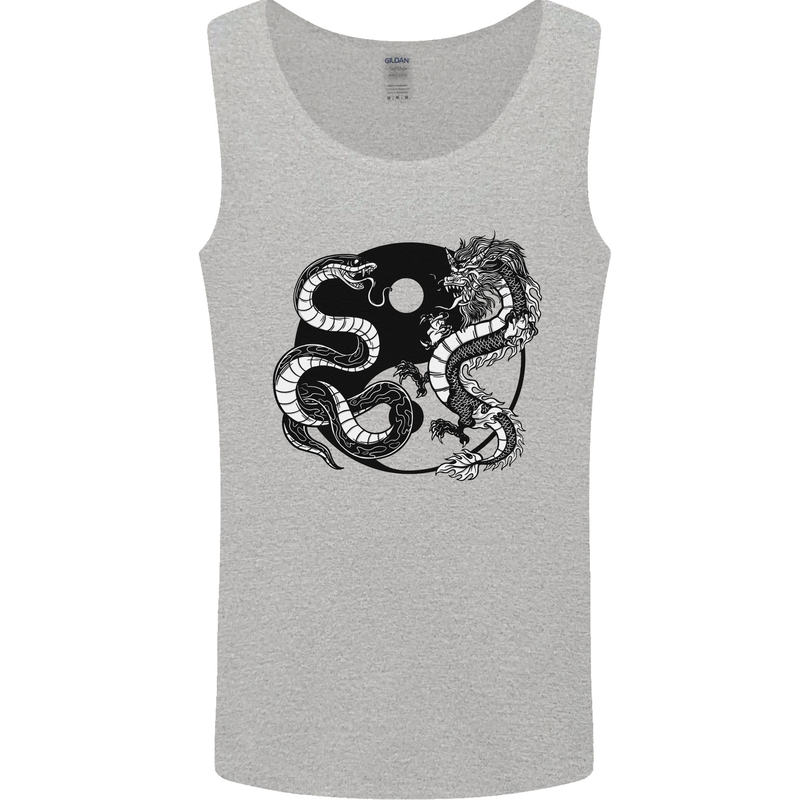 Yin Yang Dragons Japan Japanese Mens Vest Tank Top Sports Grey