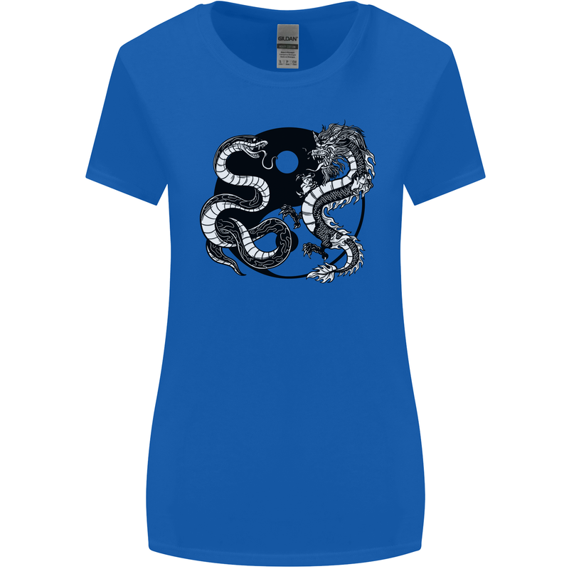 Yin Yang Dragons Japan Japanese Womens Wider Cut T-Shirt Royal Blue
