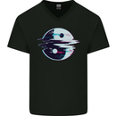 Yin Yang Glitch Yoga Meditation SCI-FI MMA Mens V-Neck Cotton T-Shirt Black