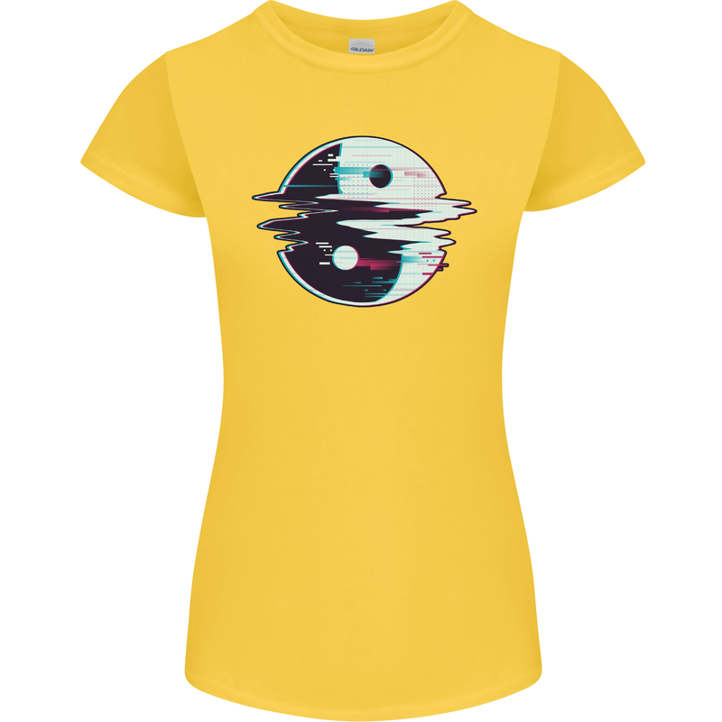 Yin Yang Glitch Yoga Meditation SCI-FI MMA Womens Petite Cut T-Shirt Yellow