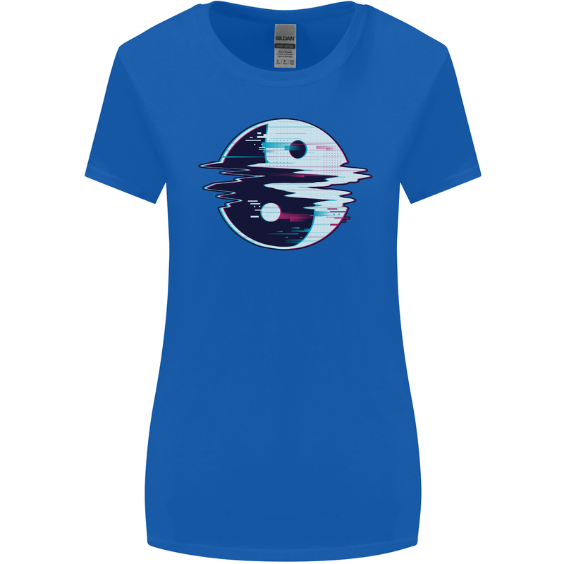 Yin Yang Glitch Yoga Meditation SCI-FI MMA Womens Wider Cut T-Shirt Royal Blue