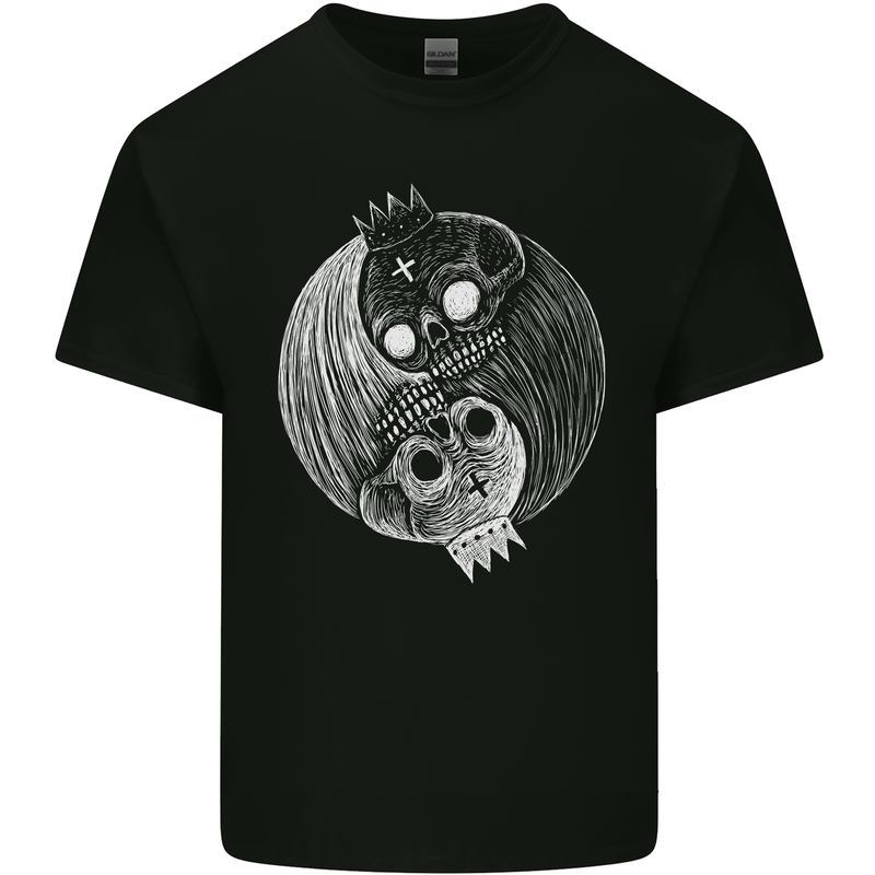 Yin Yang Skull Kings Gothic Tattoo Biker Mens Cotton T-Shirt Tee Top Black