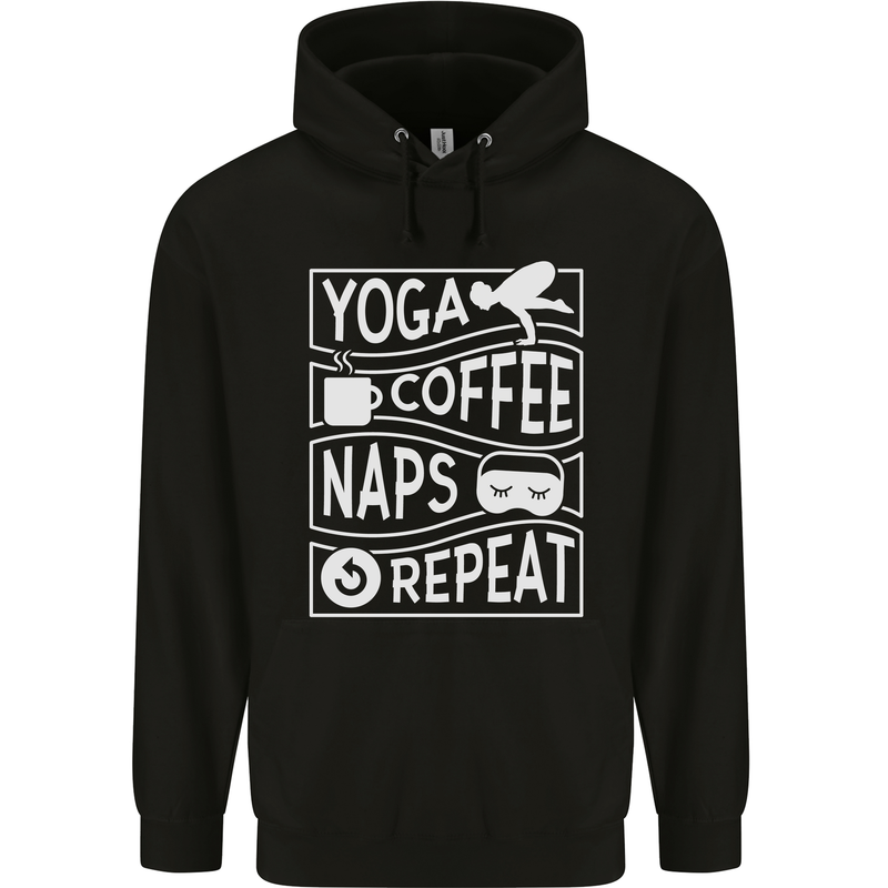 Yoga Coffee Naps Repeat Funny Childrens Kids Hoodie Black