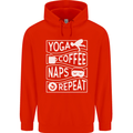 Yoga Coffee Naps Repeat Funny Childrens Kids Hoodie Bright Red