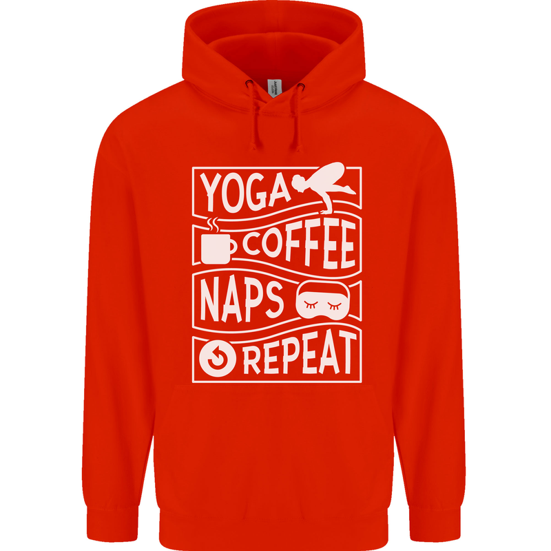 Yoga Coffee Naps Repeat Funny Childrens Kids Hoodie Bright Red