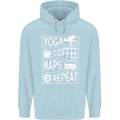 Yoga Coffee Naps Repeat Funny Childrens Kids Hoodie Light Blue