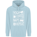 Yoga Coffee Naps Repeat Funny Childrens Kids Hoodie Light Blue