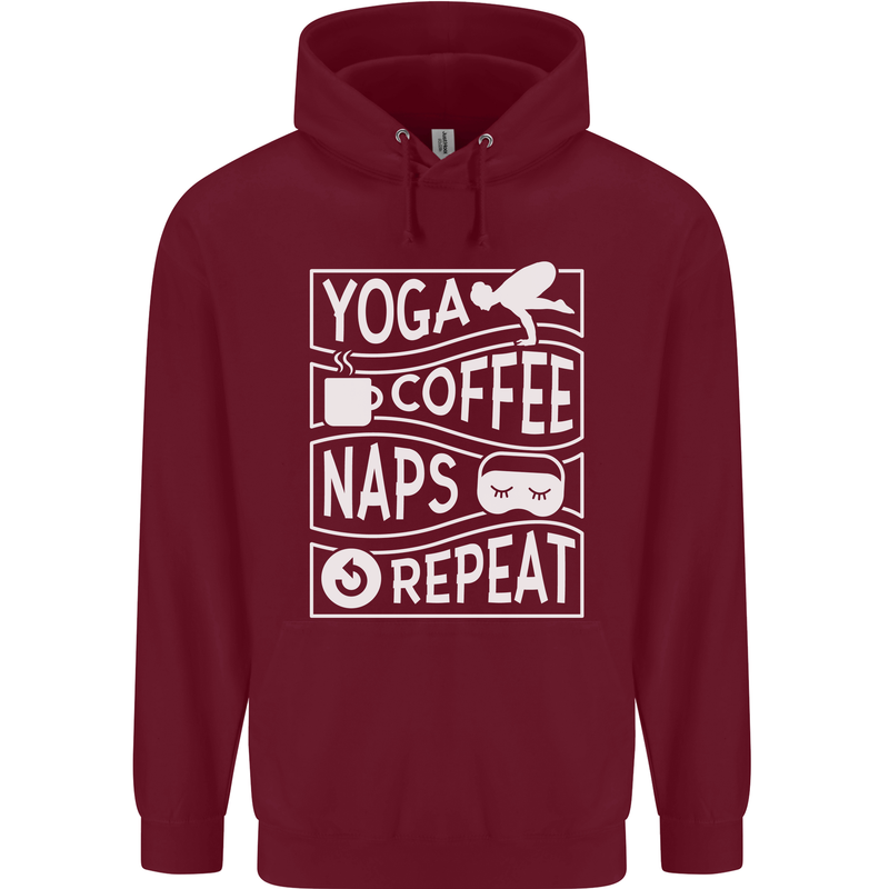 Yoga Coffee Naps Repeat Funny Childrens Kids Hoodie Maroon