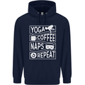 Yoga Coffee Naps Repeat Funny Childrens Kids Hoodie Navy Blue